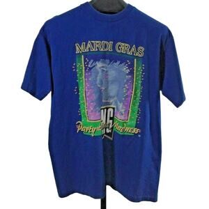 Vintage‎ Mardi Gras T Shirt Mens XL Party Time Madness Blue Single Stitch